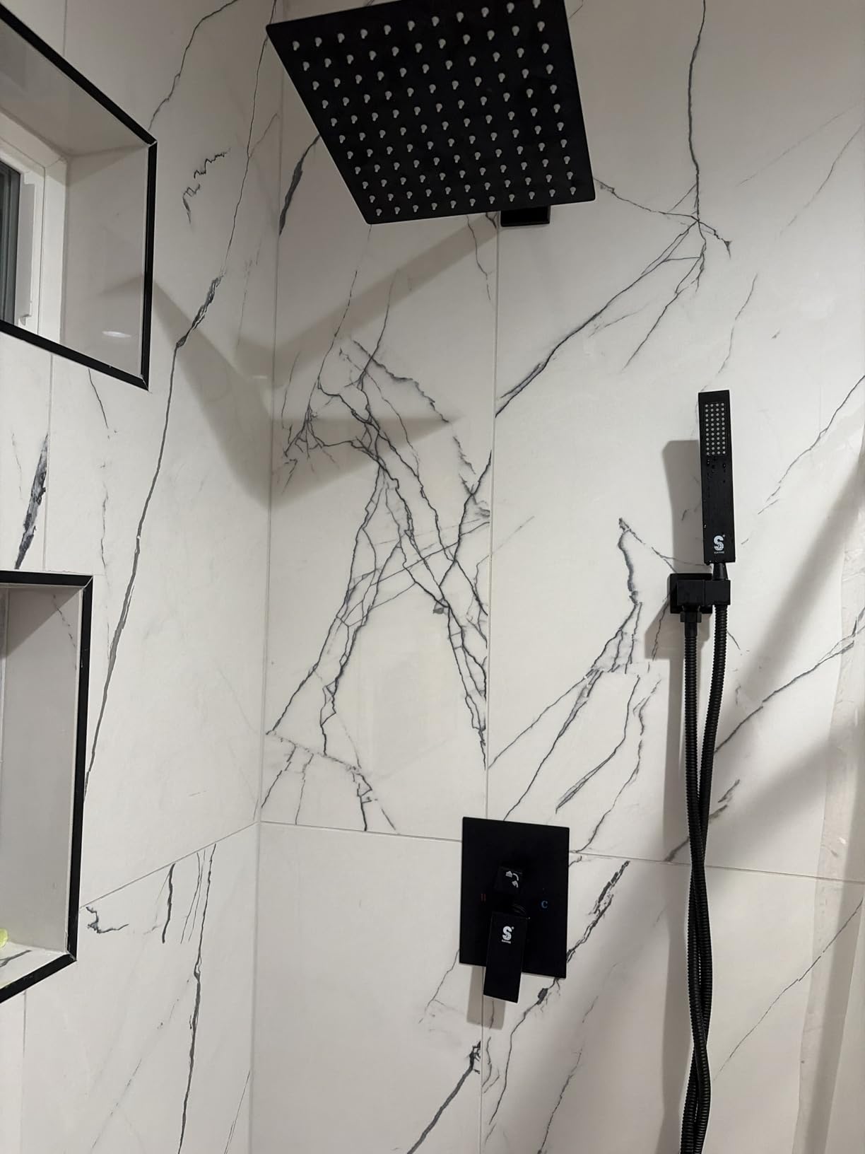 SR SUN RISE Shower Faucet Set 10-Inch Rainfall Shower Head Matte Black | Wall-Mounted Shower System with Handle Solid Brass Valve and Trim Kit Included for a Complete Bathroom Installation customer photo 2