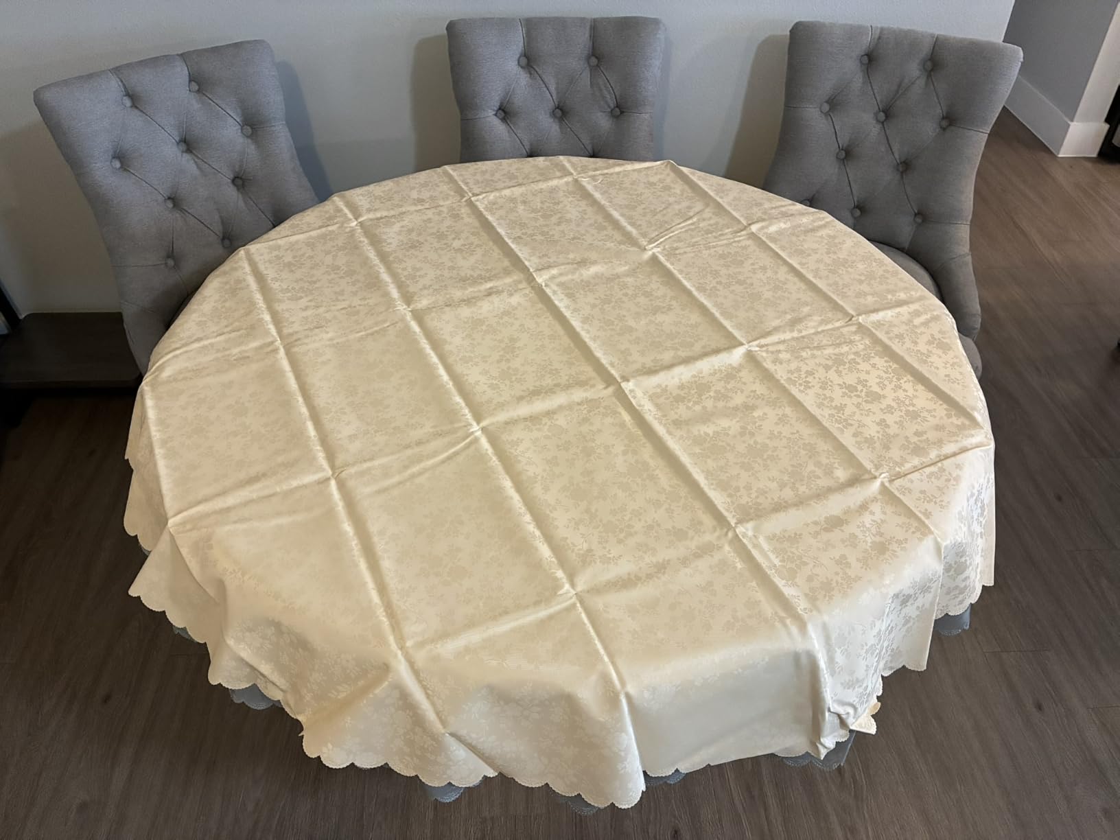 Smiry Rectangle Waterproof Heavy Duty Vinyl Tablecloths, 60 x 84 Inch | Wipeable Washable Floral Embossed Table Cover for Kitchen and Dining Room, Indoor & Outdoor Use, Beige customer photo 2