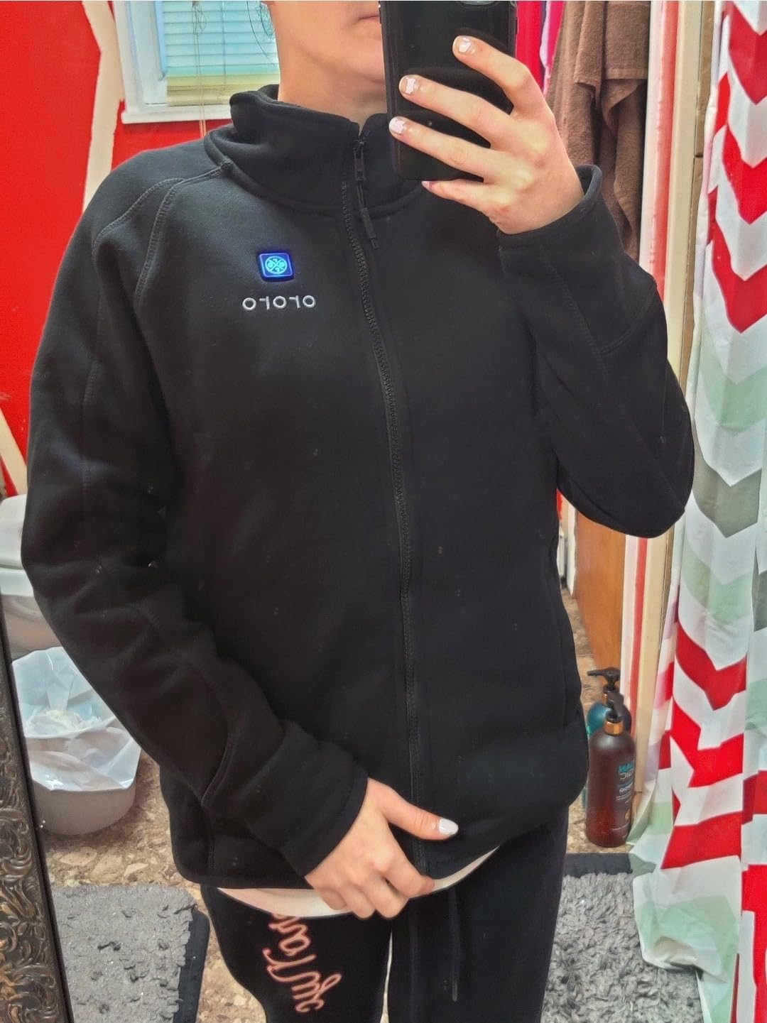 ORORO Women's Heated Fleece Jacket, Lightweight 4-Zone Heating Layer | Fleece-lined, with collar heating, easy layering fit for cold office, home and commute, battery included customer photo 1