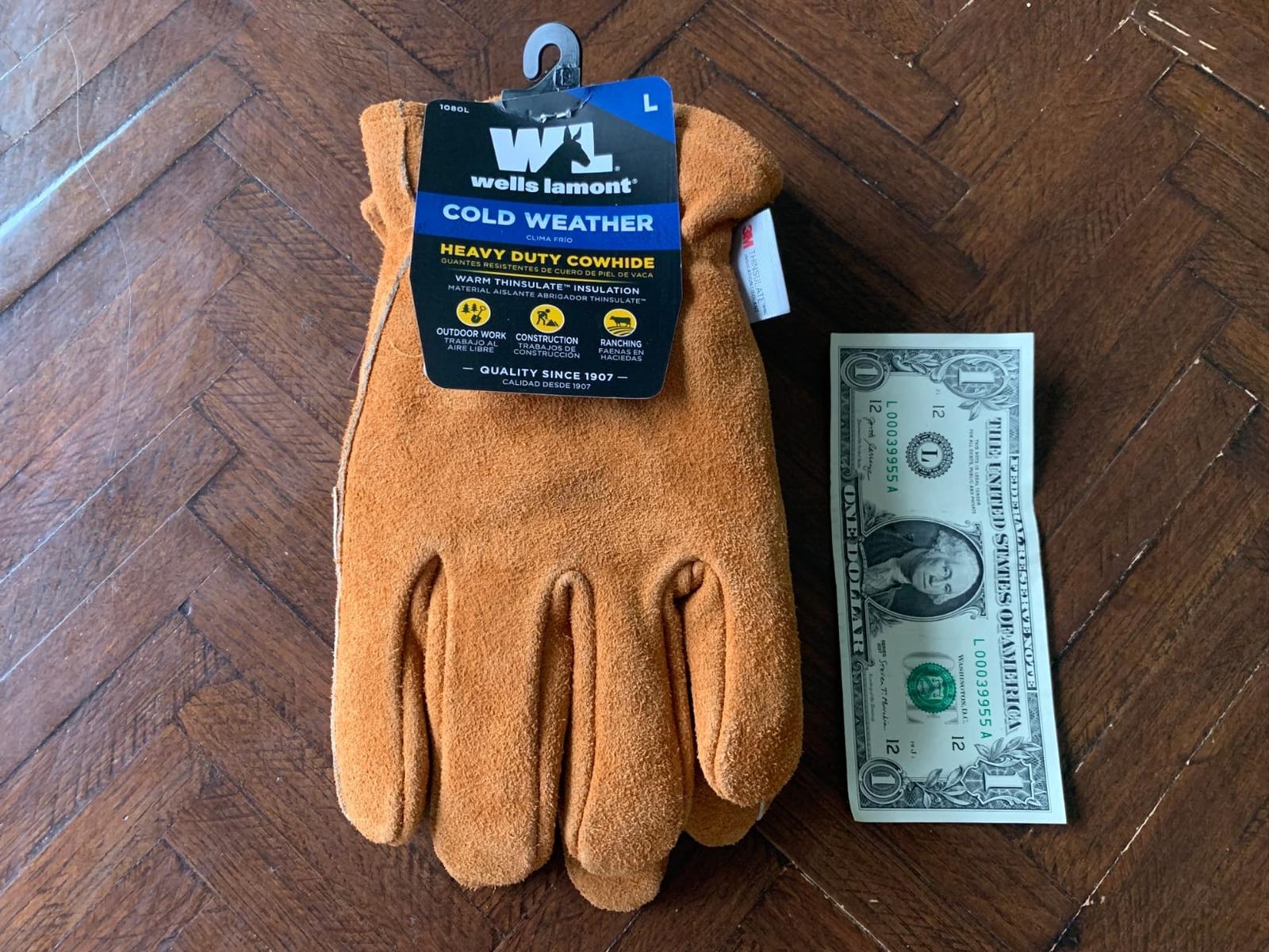 Wells Lamont Men's Insulated Split Cowhide Winter Leather Work Gloves, Medium (1080M), Brown customer photo 2