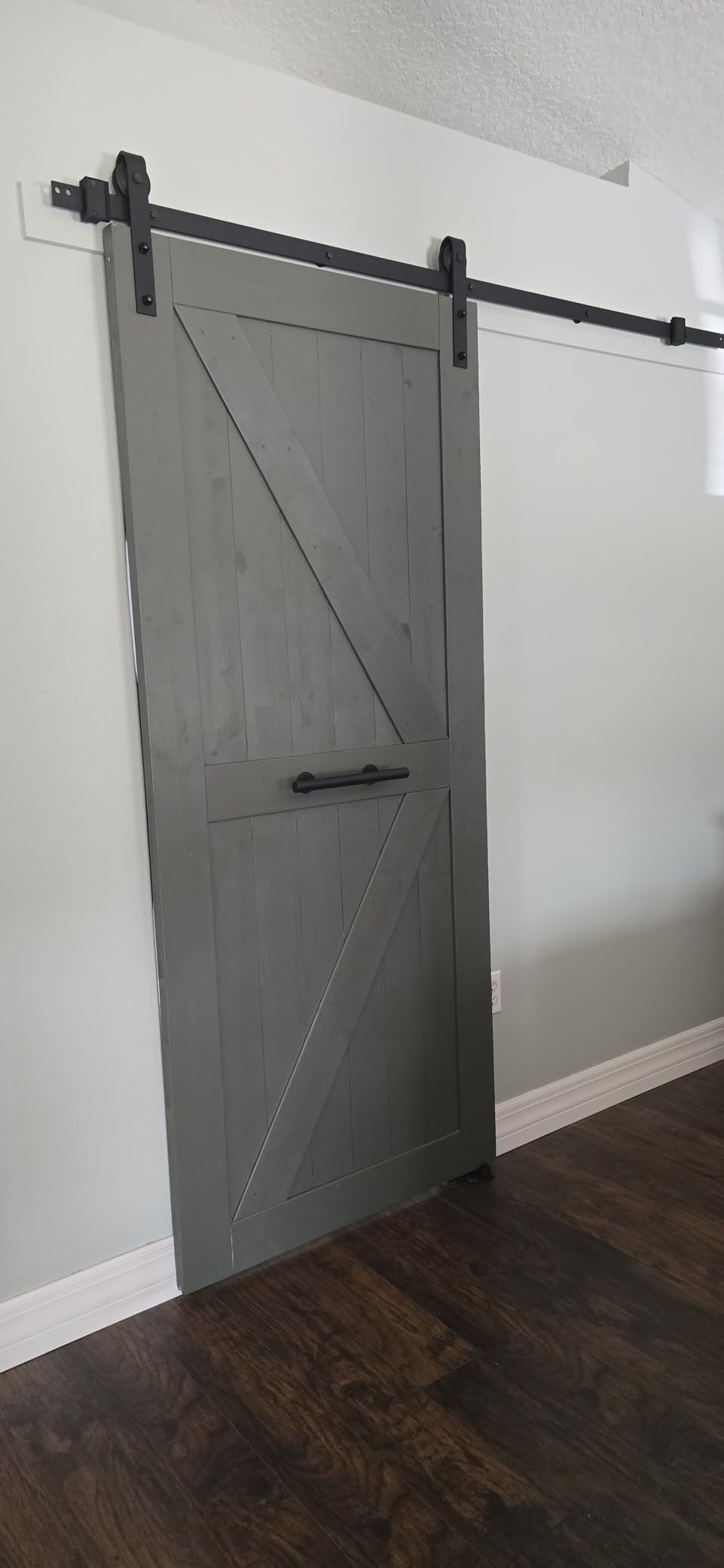 S&Z TOPHAND 36in x 84in Unfinished British Brace Knotty Barn Door with 6.6FT Sliding Door Hardware Kit, Solid Wood, Double Surfaces, Simple Assembly Required customer photo 1