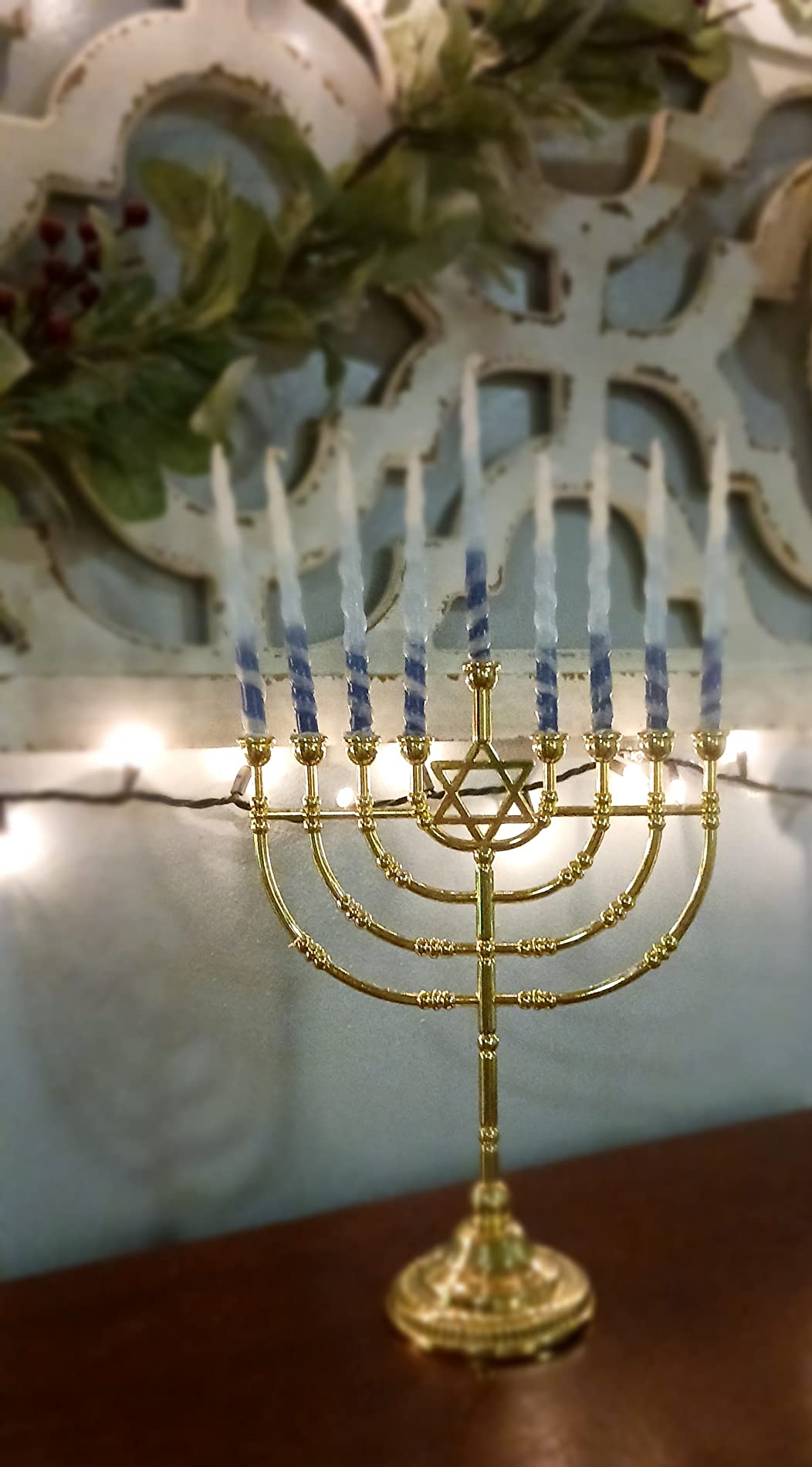 Ner Mitzvah Traditional Bronze Candle Menorah - Chanukah Candles - 9