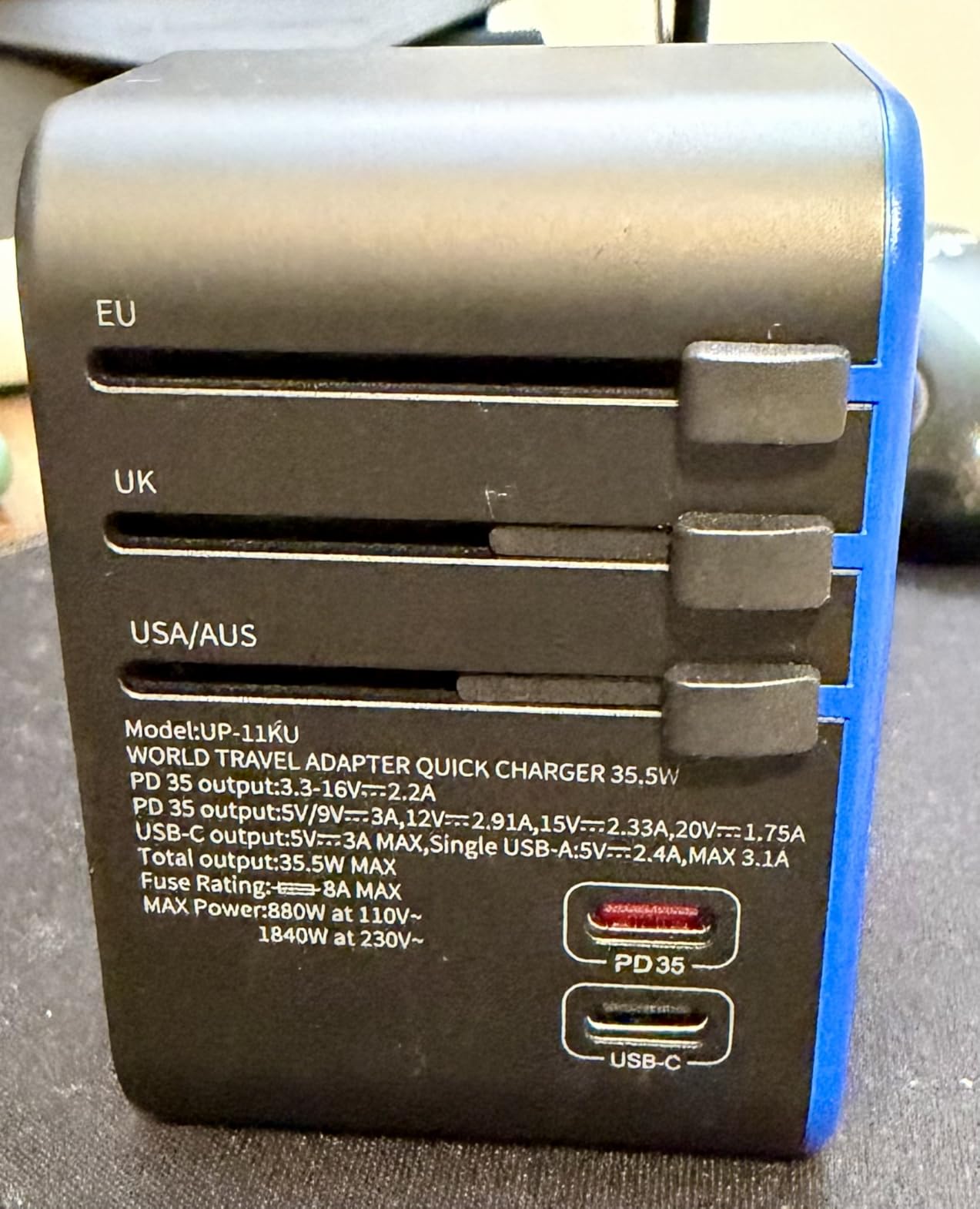Ceptics Universal Travel Adapter, 45W International Power Adapter with PD & QC 3.0 Dual USB-C, 3 USB Travel Adapter Worldwide, Type I C G A Outlets - EU Euro US UK (11-KU) customer photo 2