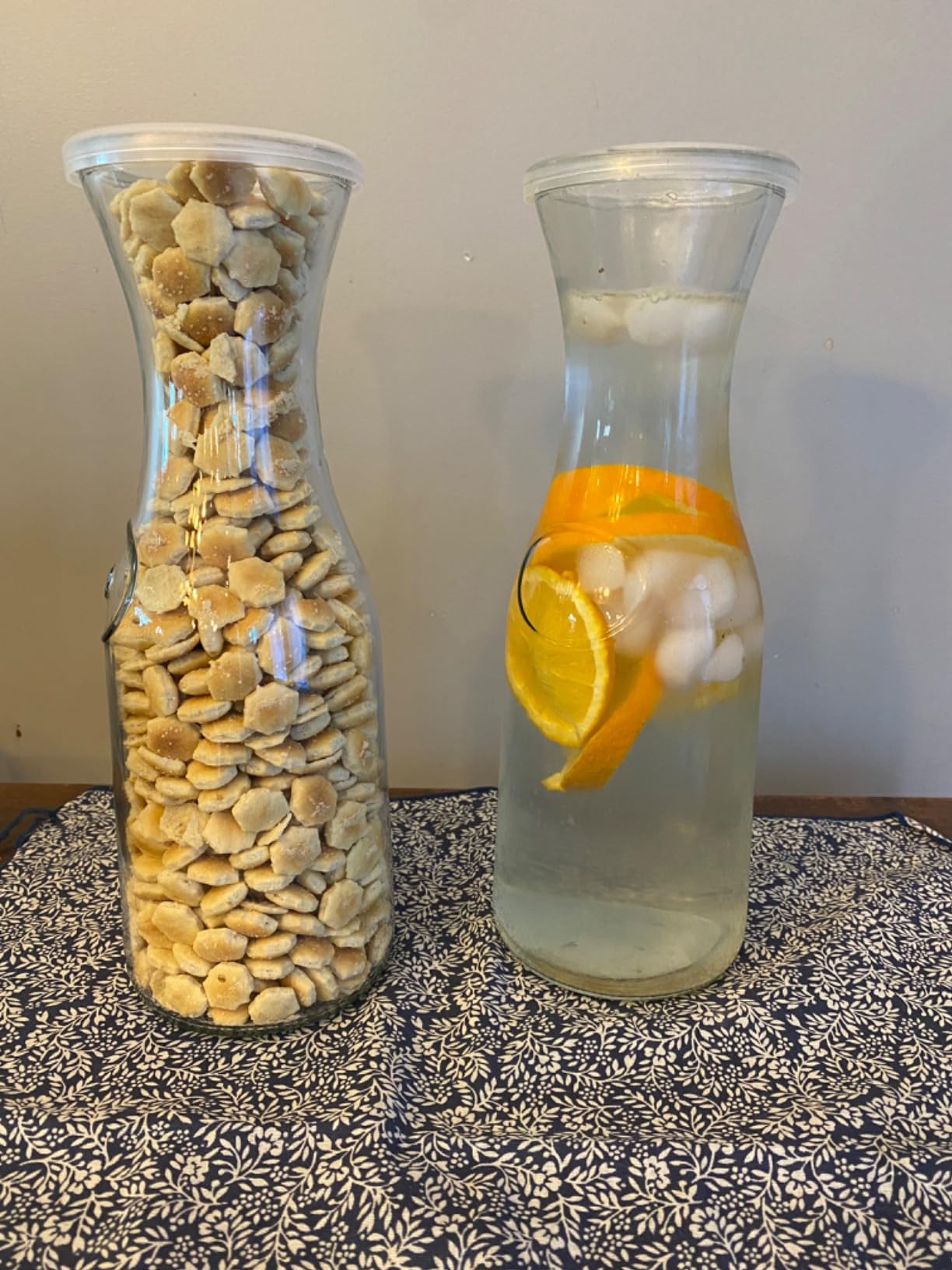 KooK Glass Carafe, Mimosa Bar Supplies, Carafe Pitchers with Lid, Set of 3, Glass Water Pitcher, Drink Dispensers for Parties, Tea, Wine, and Juice, Plastic Lids, Dishwasher Safe, 35 oz customer photo 1