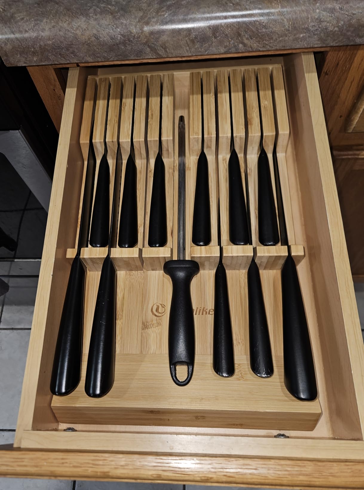 Utoplike In-drawer Knife Block Bamboo Kitchen Knives Drawer Organizer, Holds Up to 16 Knives & 1 Sharpening Steel customer photo 1