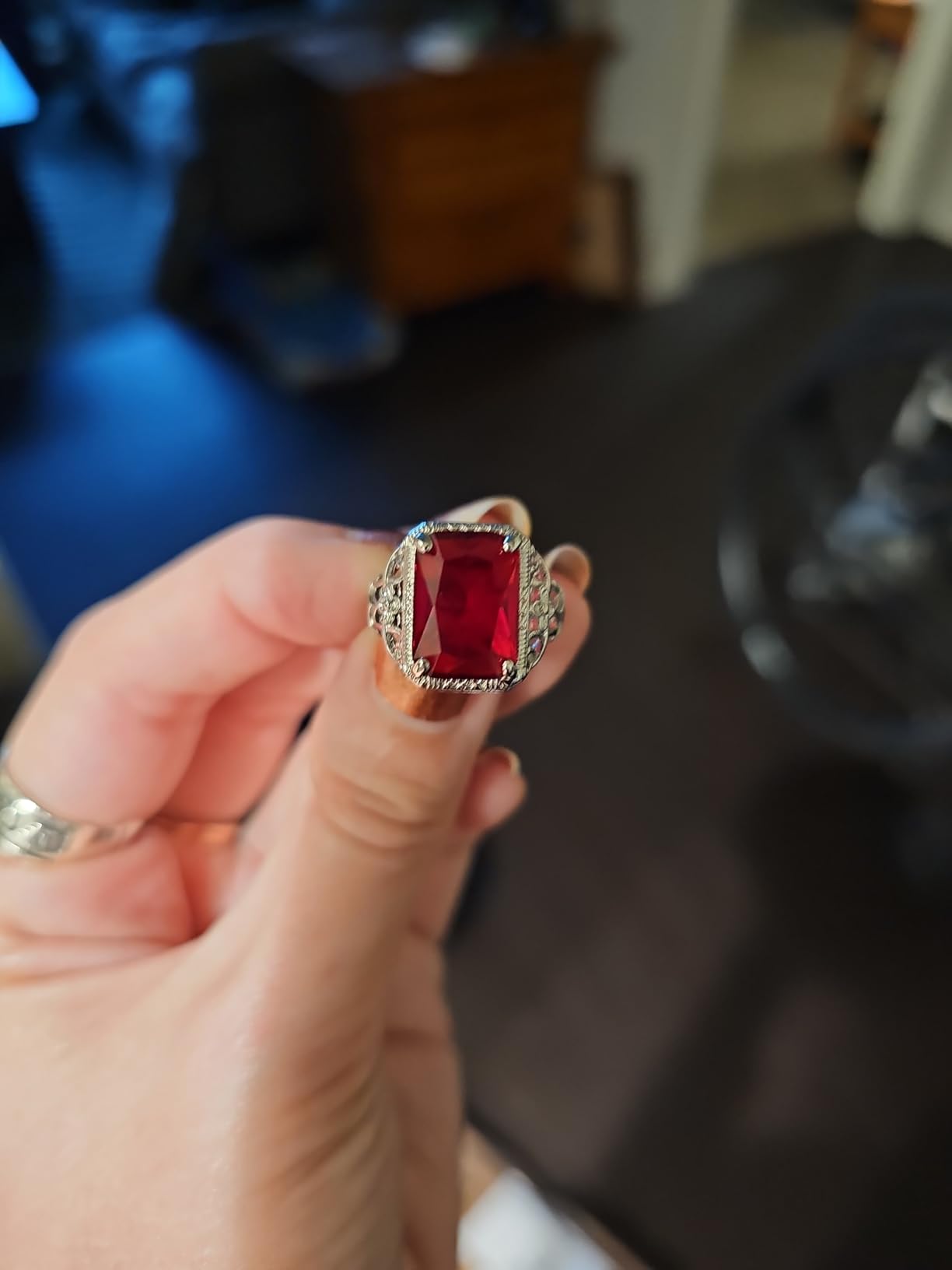 Elegant Huge Natural 3.5Ct Tanzanite 925 Silver Ruby Ring Women Wedding Engagement Size 6-10 customer photo 2