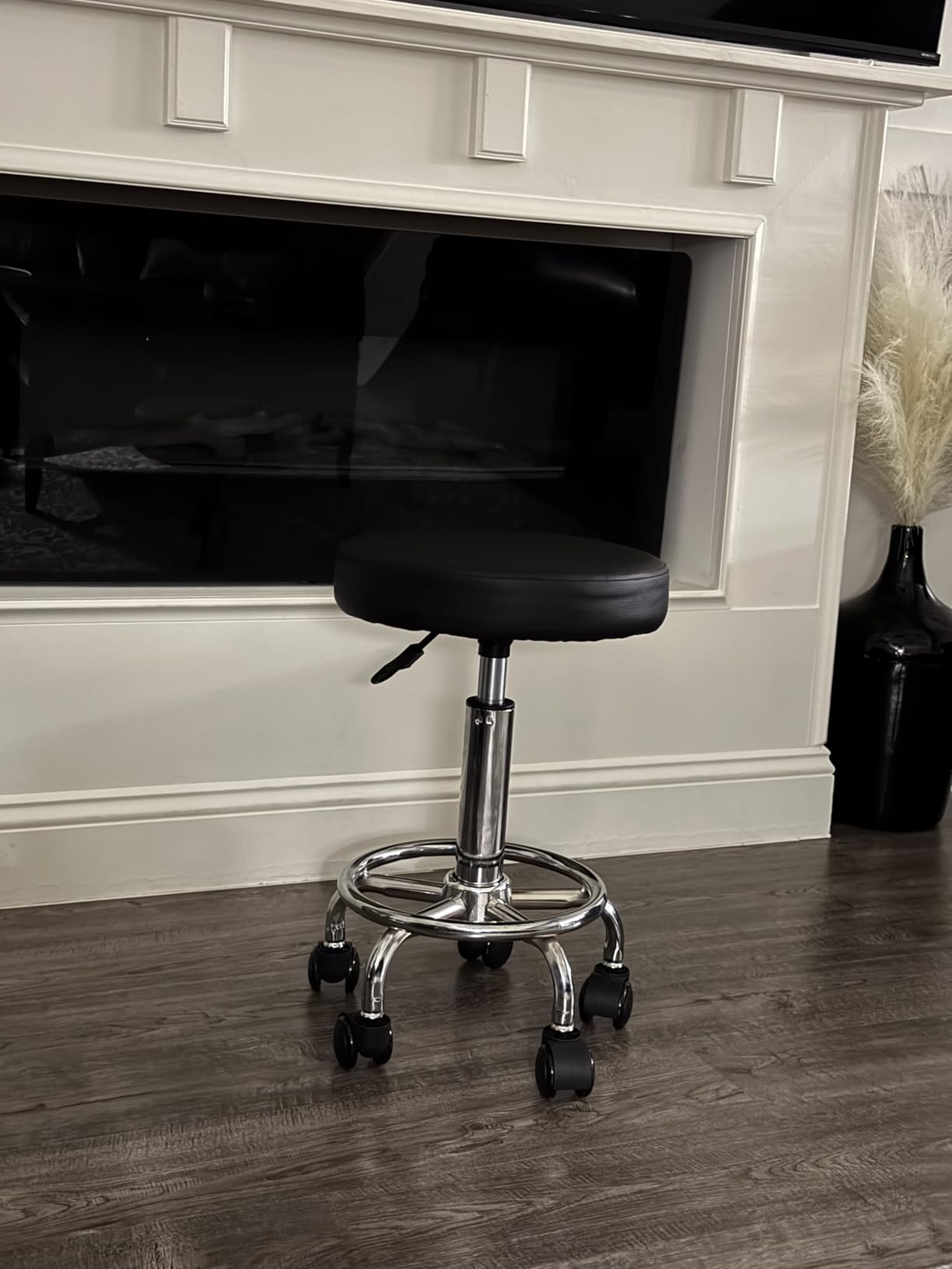 KKTONER PU Leather Round Rolling Stool with Foot Rest Swivel Height Adjustment Spa Drafting Salon Tattoo Work Office Massage Stools Task Chair Small (Black) customer photo 2