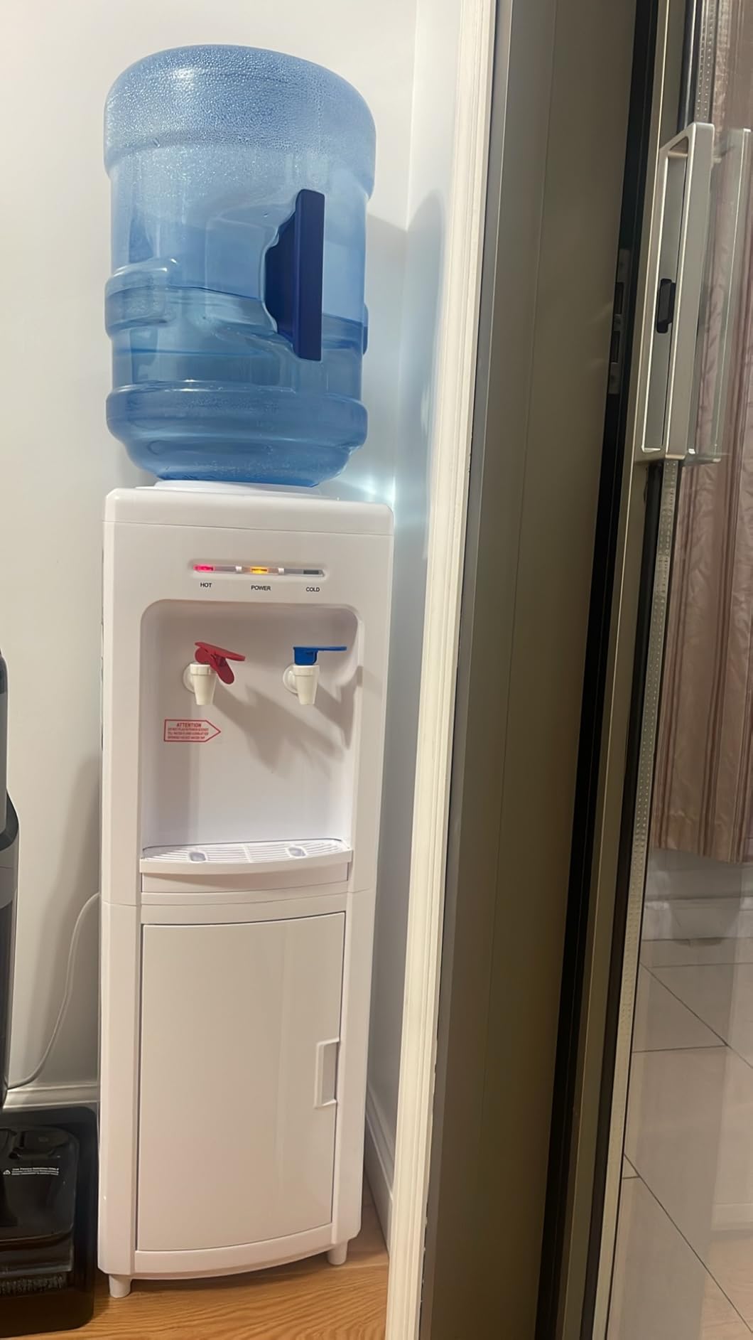 COSTWAY Water Cooler Dispenser for 3-5 Gallon Bottle, Top Loading Hot and Cold Water Dispenser with Storage Cabinet, Child Lock, Water Cooler with Compression Refrigeration Technology, White customer photo 1