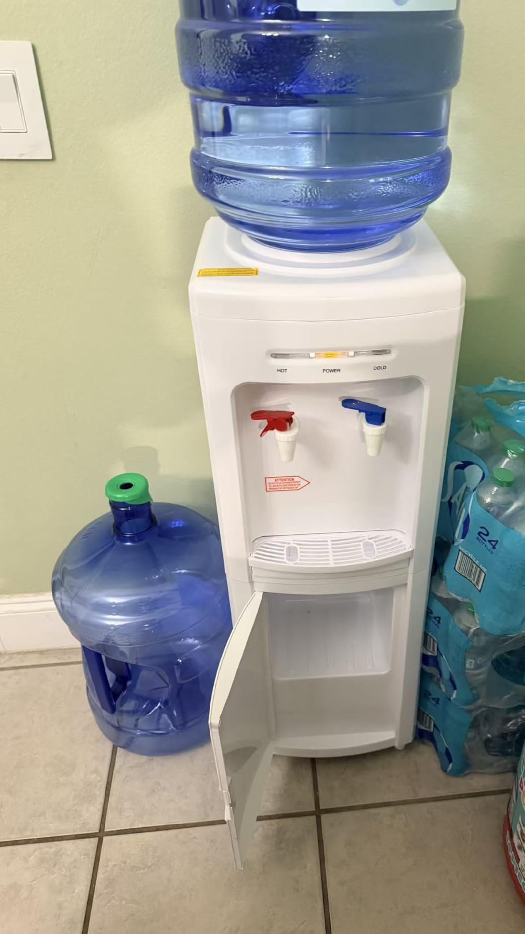 COSTWAY Water Cooler Dispenser for 3-5 Gallon Bottle, Top Loading Hot and Cold Water Dispenser with Storage Cabinet, Child Lock, Water Cooler with Compression Refrigeration Technology, White customer photo 2