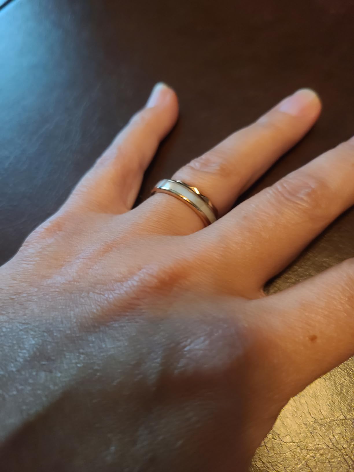 Vakki Women's Tungsten Wedding Band, Mother of Pearl Inlay customer photo 2