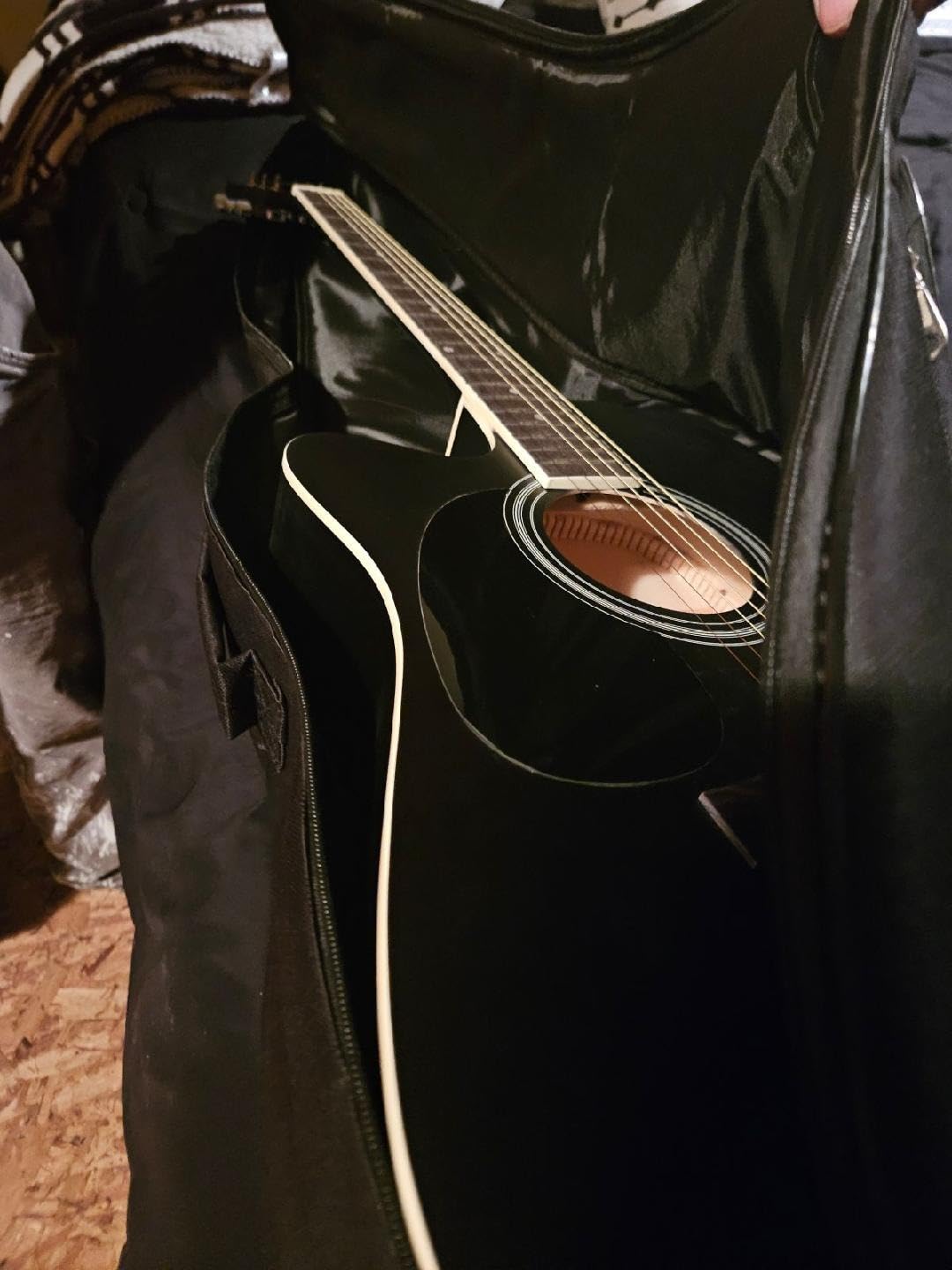 Left Handed Guitar, Left Handed Acoustic Guitar Cutaway 41 inch Full-size Beginner Guitar Package with Gig Bag Tuner String Strap Capo, Black By Janerock customer photo 2