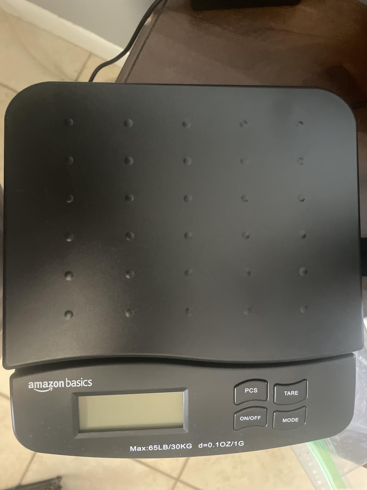 Amazon Basics Digital Postal Shipping Scale with Tare Function, AC Adapter, 65 lb Capacity, 0.1 oz Readability, LCD Display, Black customer photo 1
