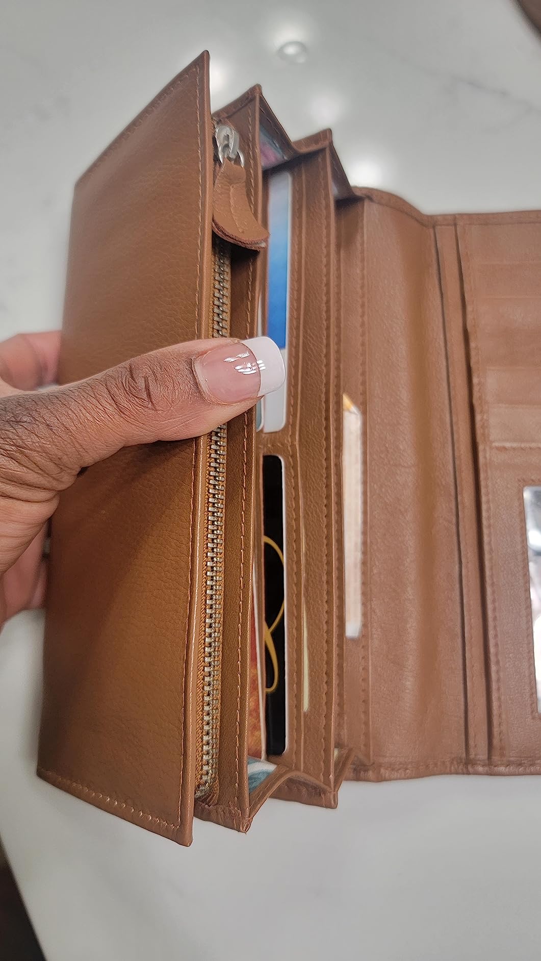 Women's Top Grain Leather Wallet, RFID Blocking Bifold Clutch, 17 Card Slots, Zip Pocket Organizer customer photo 1