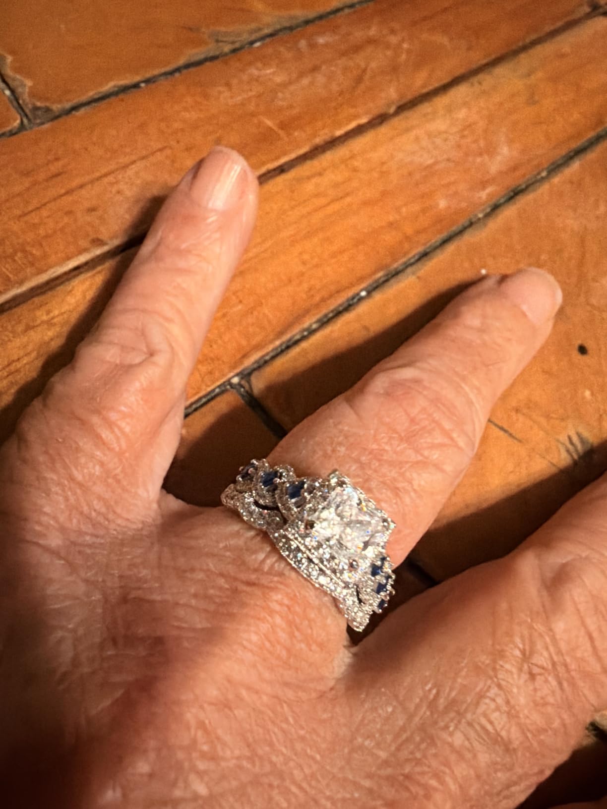 Newshe Jewellery Princess Moissanite Engagement Ring for Women Wedding Band Rings Blue Sapphire Bridal Sets Promise Size customer photo 2