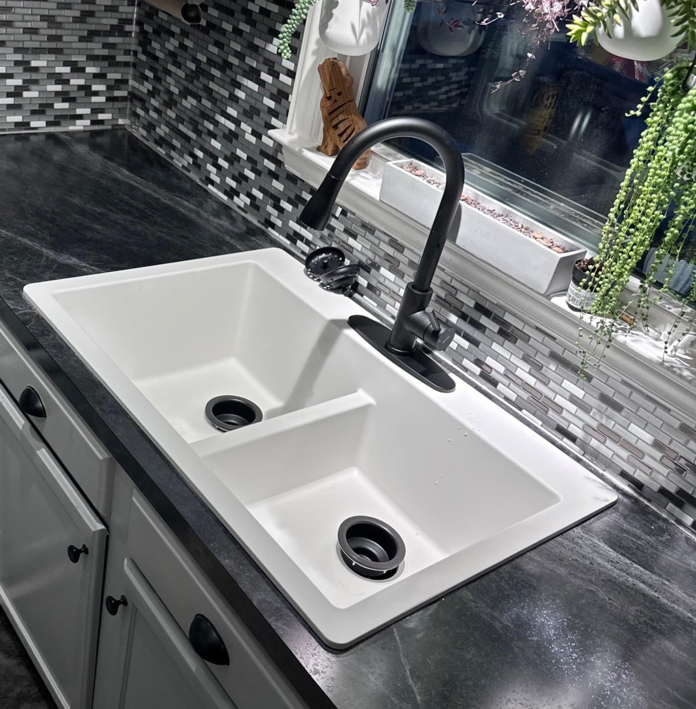 Karran 33 Inch Black Quartz Composite Drop-In Double Bowl Kitchen Sink customer photo 2