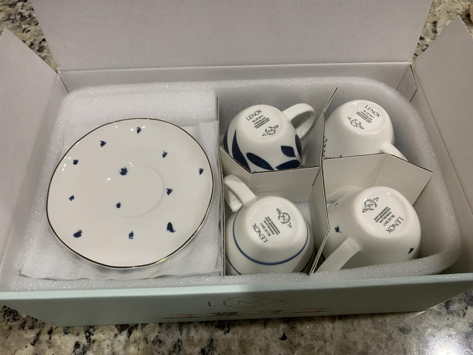 Lenox Porcelain Blue Bay 4-Piece Espresso Cup & Saucer Set, dishwasher safe, microwave safe, coastal design, 4oz customer photo 1