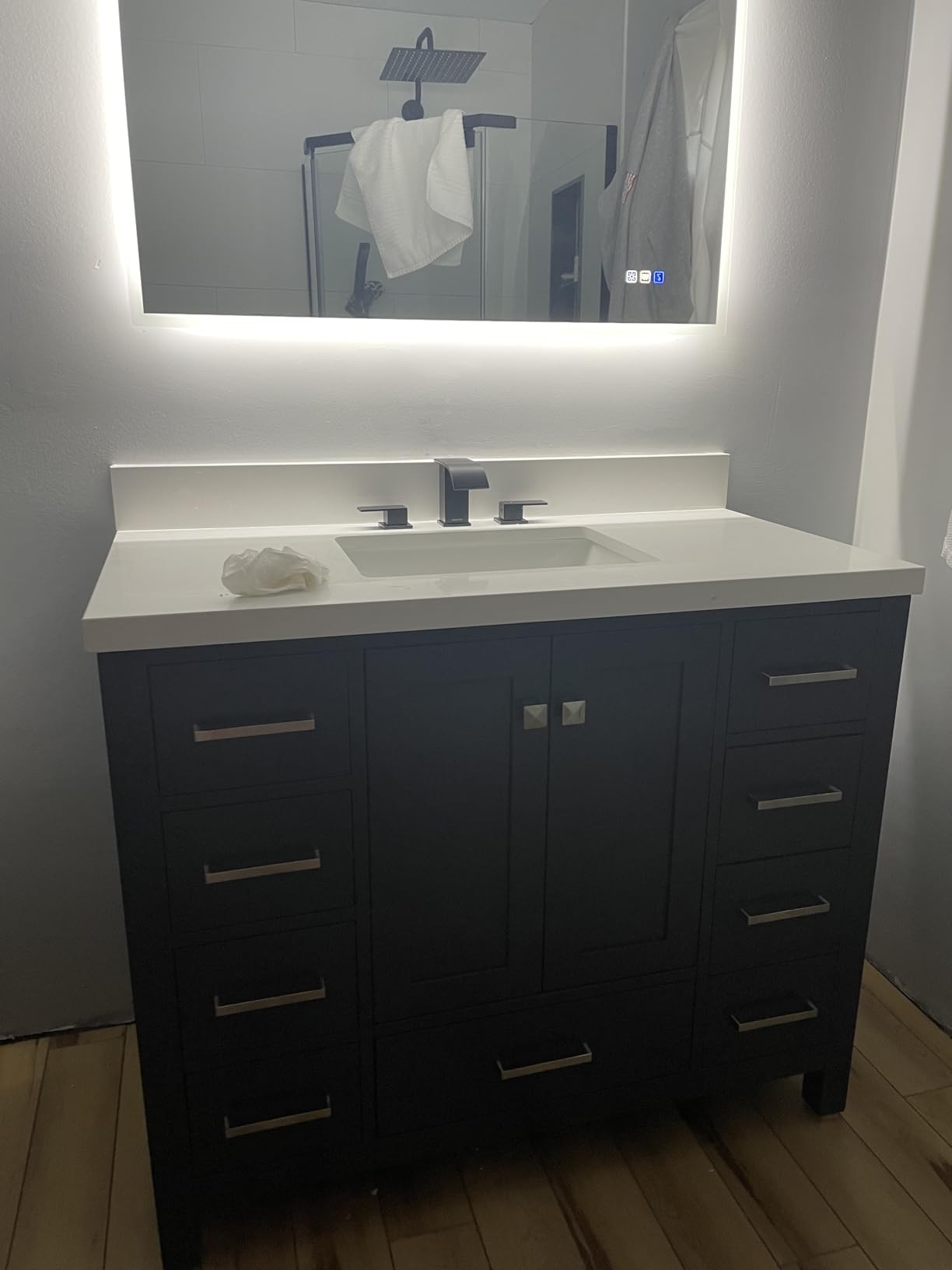 ARIEL Cambridge 72-inch Bathroom Vanity with Sink, Solid Wood, 1.5-inch Pure White Quartz Countertop, Double Rectangular Porcelain Sink, 4 Soft Closing Doors, 6 Dovetail Drawers, Midnight Blue customer photo 1