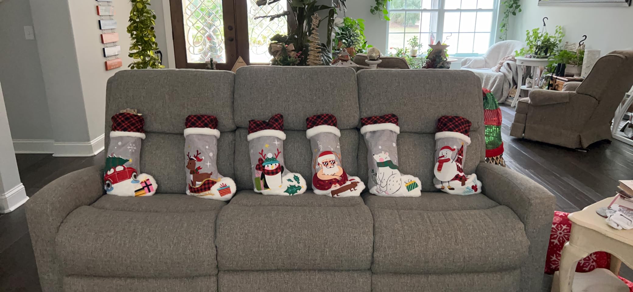 LUBOT Set of 6 Christmas Stocking(20inch) Silhouette Buffalo Red Plaid/Rustic/Farmhouse/Country Cotton Fireplace Hanging Xmas Stockings Decorations for Family Holiday Season Decor customer photo 2