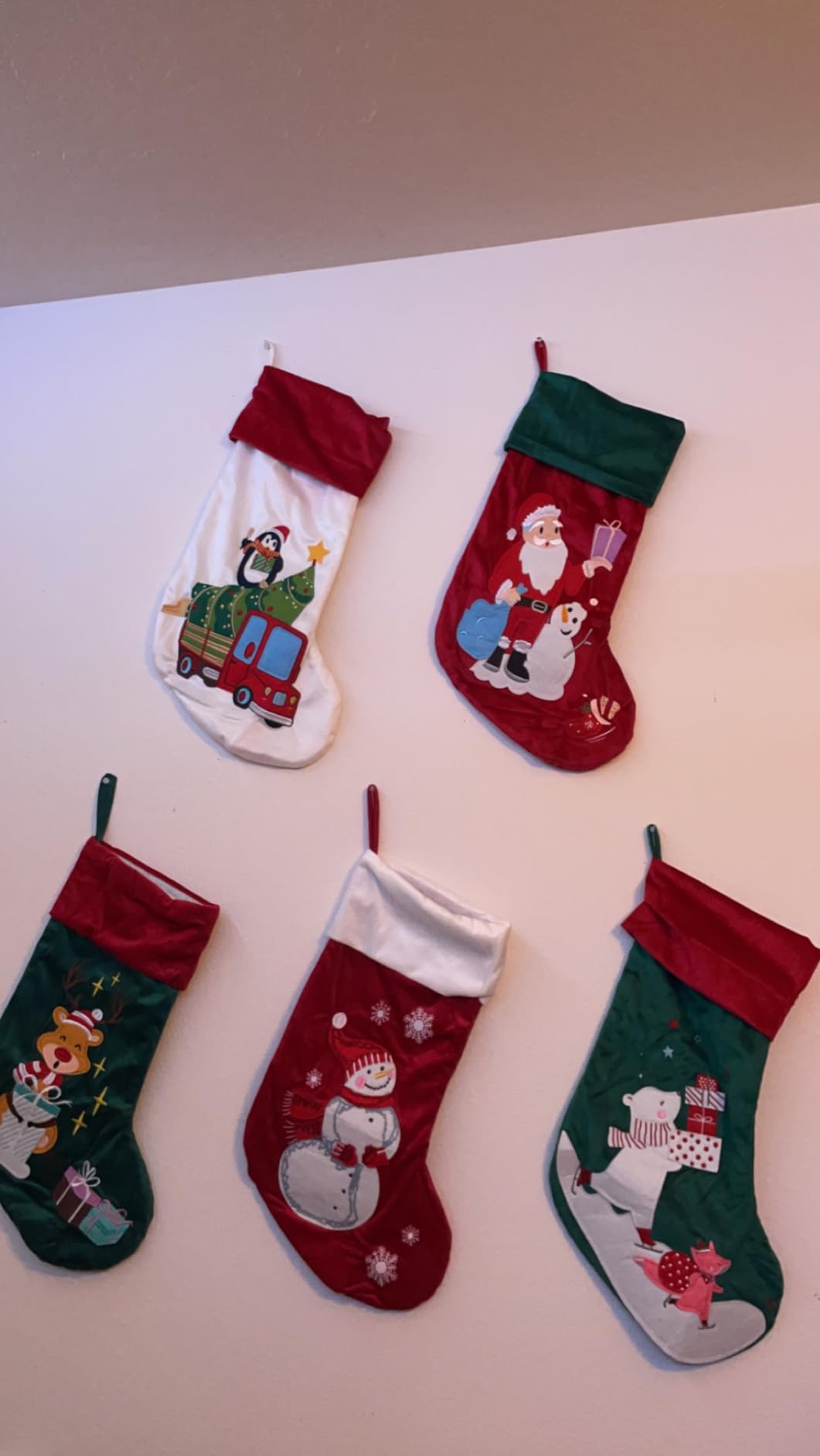 Set of 6 Christmas Stockings Gray Burlap Buffalo Red Plaid Soft Faux Fur 20 Inches Lovely Embroidery Pattern for Family Decorations Hanging Ornament for Xmas Holiday Party customer photo 1