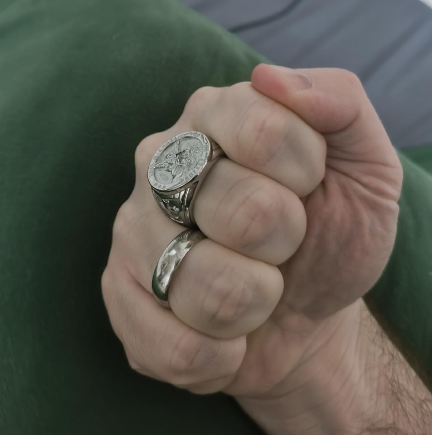 HZMAN St. Michael Archangel Stainless Steel Amulet Ring, Waterproof customer photo 1