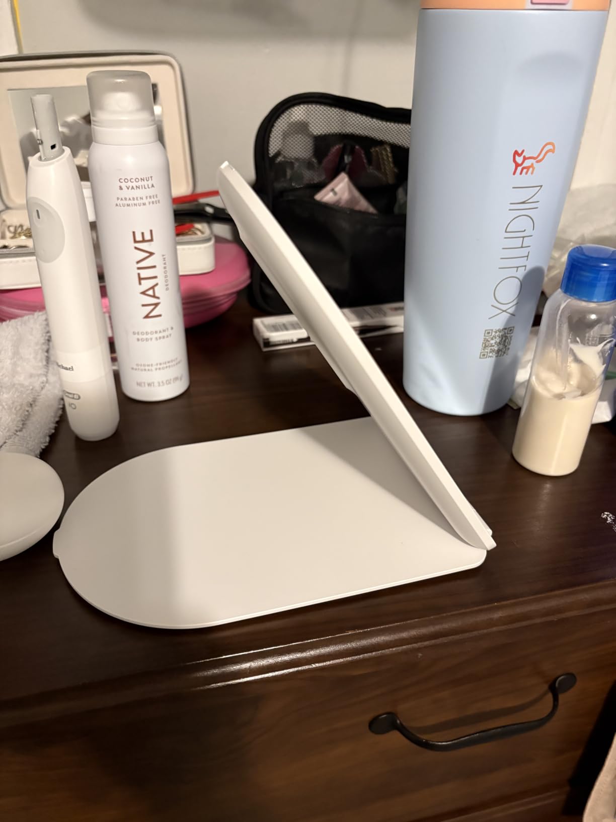 FUNTOUCH Rechargeable Travel Makeup Mirror with 72 Led Lights | Portable Lighted Beauty Mirror, 3 Color Lighting, Dimmable Touch Screen, Tabletop LED Folding Cosmetic Vanity Mirror customer photo 2