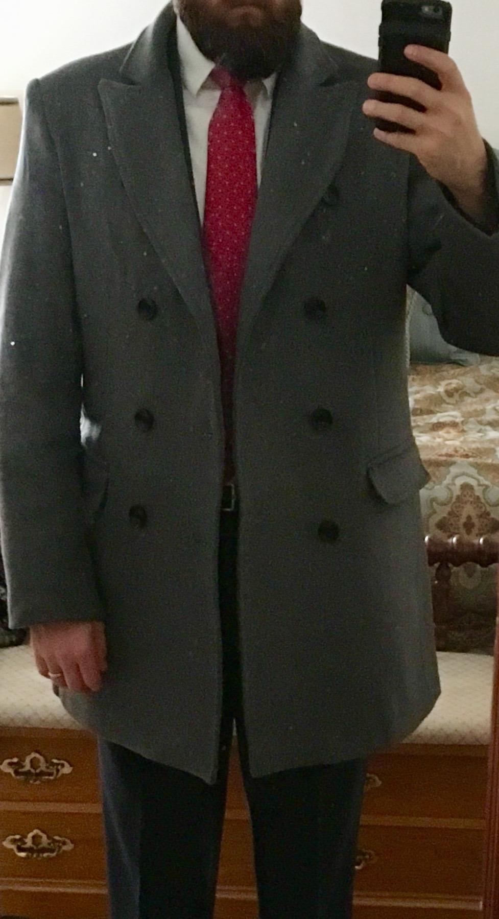 Men's Premium Wool Blend Double Breasted Long Pea Coat customer photo 1