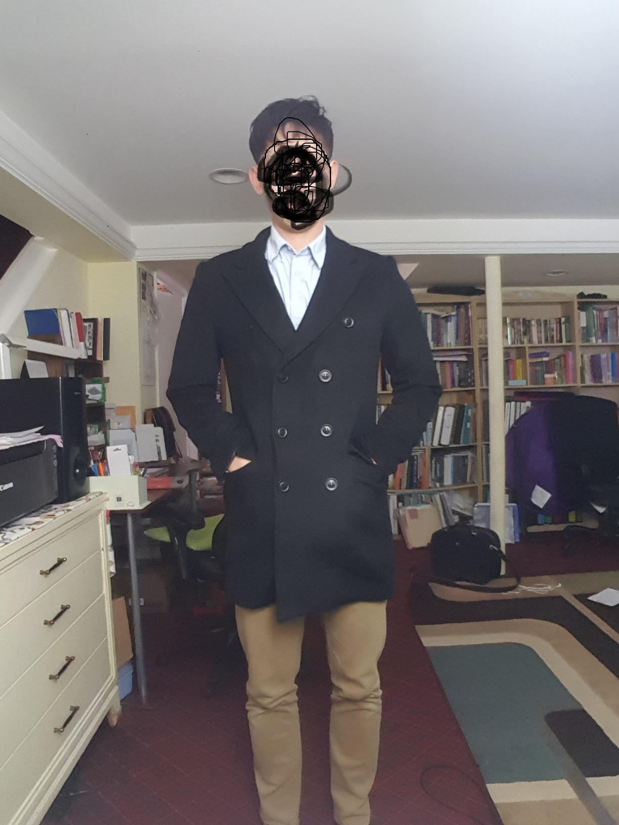 Men's Premium Wool Blend Double Breasted Long Pea Coat customer photo 2