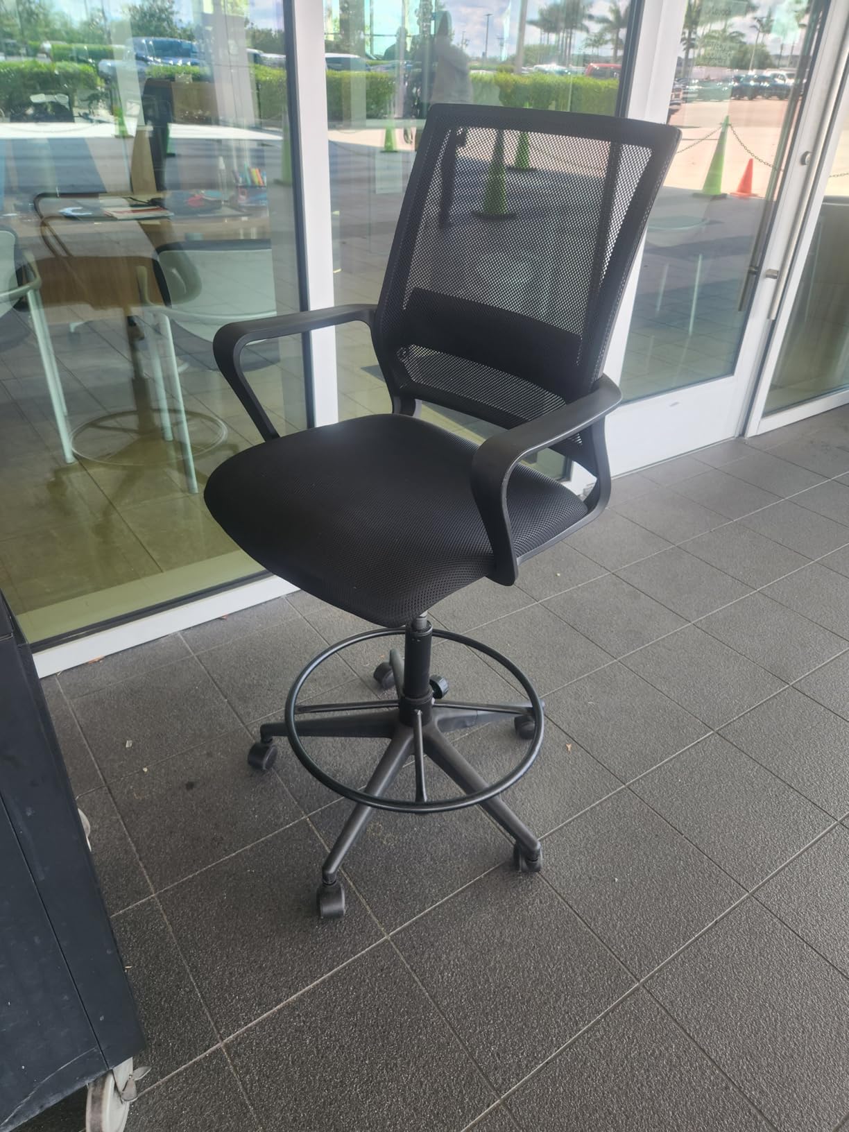BestOffice Drafting Chair Tall Office Chair Adjustable Swivel Rolling Mesh Height with Lumbar Support Arms Footrest Mid Back for Adults Standing Desk Drafting Stool(Black) customer photo 2