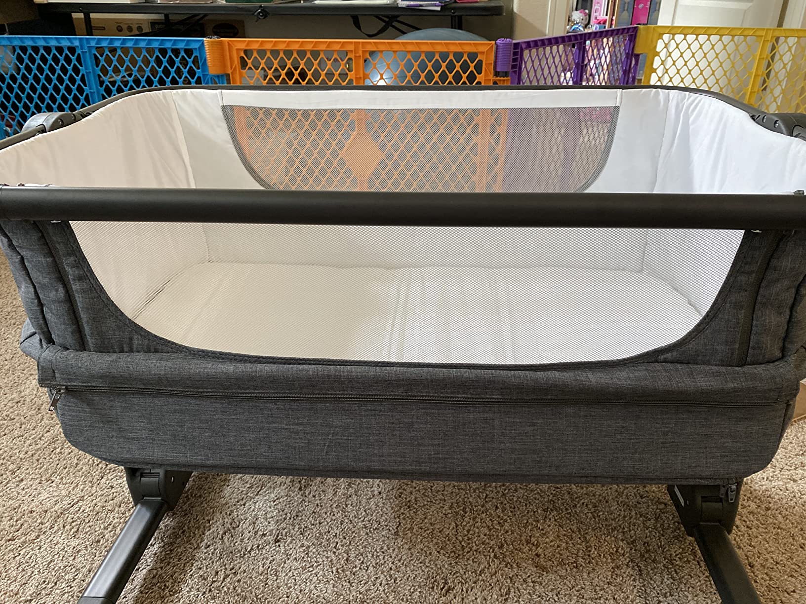 KoolerThings Baby Bassinet, Bedside Sleeper for Baby, Easy Folding Portable Crib with Storage Basket for Newborn, Bedside Bassinet, Comfy Mattress/Travel Bag Included (Bassinet) (Grey) customer photo 2