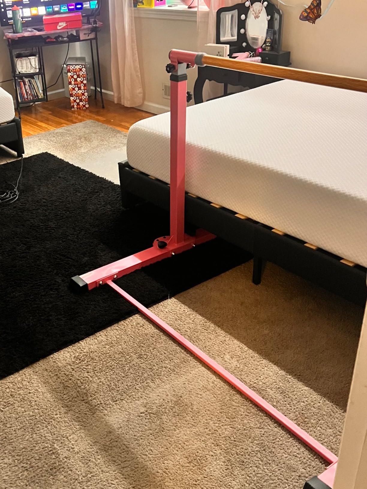 Gymnastics Bar for Kids Ages 3-15 with Gym Ring, Max Load 350Lbs | Heavy Duty Base & Flexible Fiberglass Rod or Stable 6 Triangular Support & Easy Fold, The Mat is Optional, Height Adjust 3ft-5ft customer photo 2