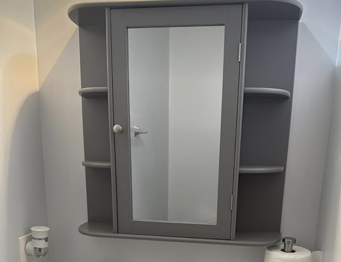 Tangkula Bathroom Wall Cabinet with Mirror, Modern Medicine Cabinet with Mirrored Door, 4 Internal Shelves & 6 Side Open Shelves, Wall Mounted Space-Saving Storage Organizer customer photo 2