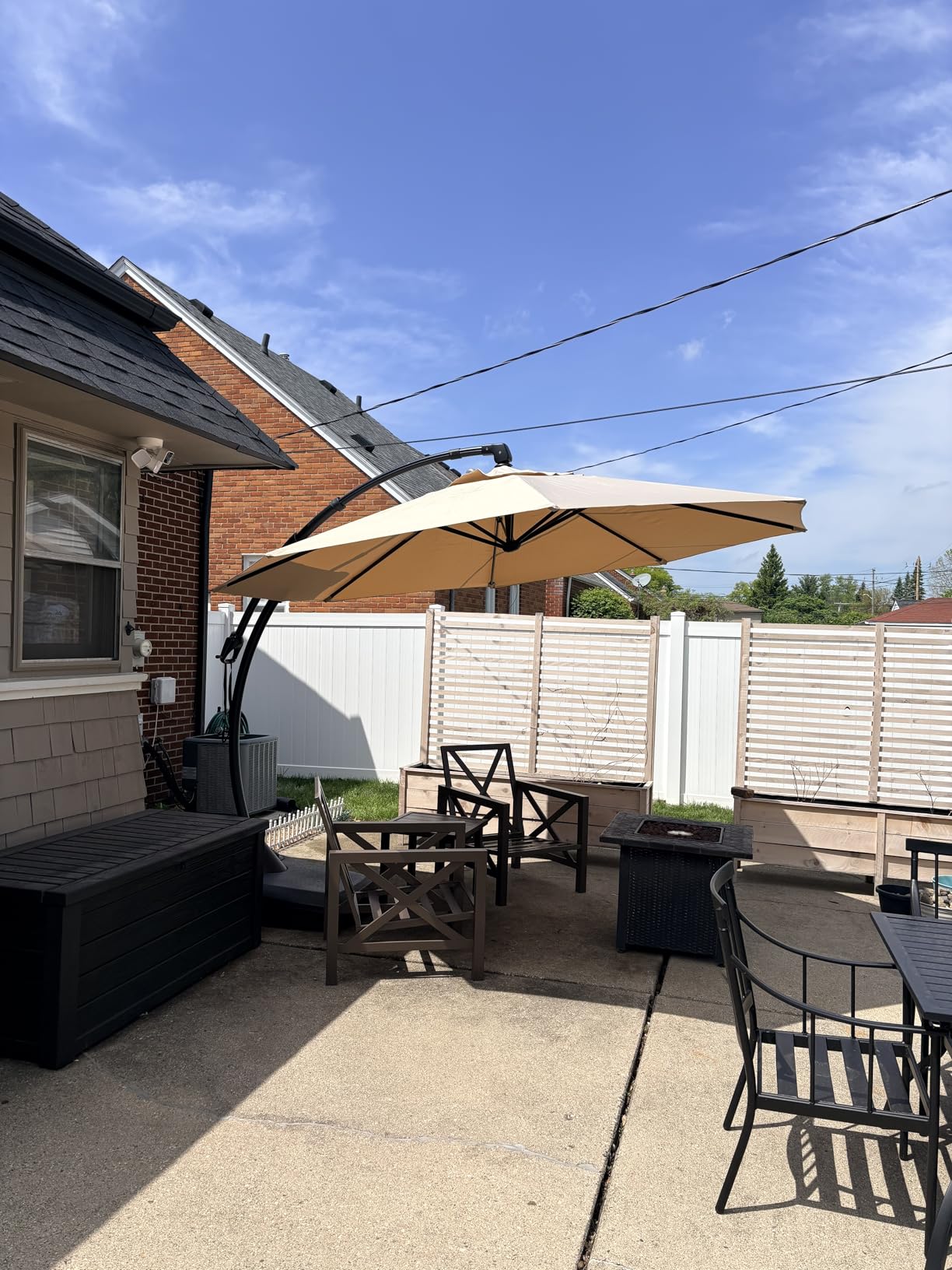 Grand patio 11FT Cantilever Round Umbrella with Base, Champagne | 11FT Large Outdoor Hanging Offset Umbrella, Aluminum Pole, Tilt Adjustment, Ideal for Patio, Garden, Backyard & Pool customer photo 2