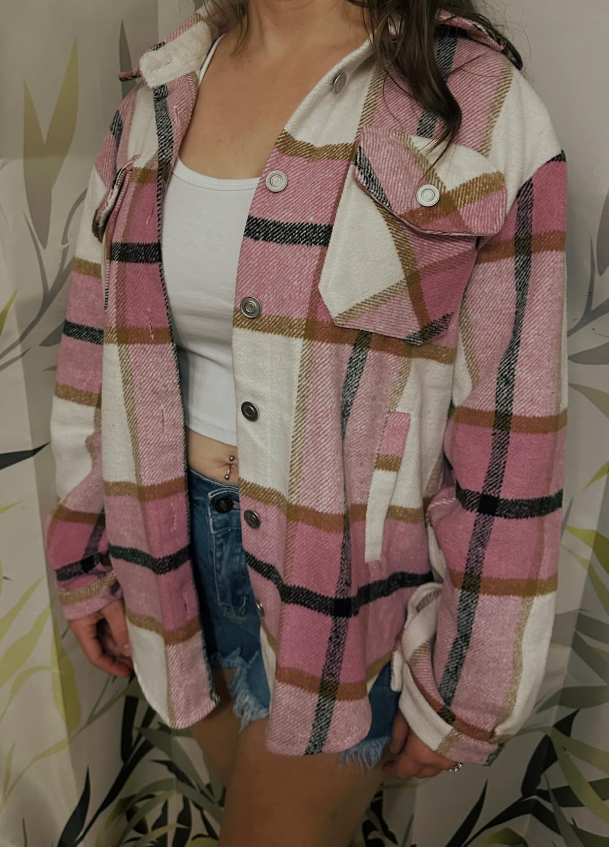 UANEO Women's Plaid Shacket Fall Flannel Shirt Jacket Oversized customer photo 1