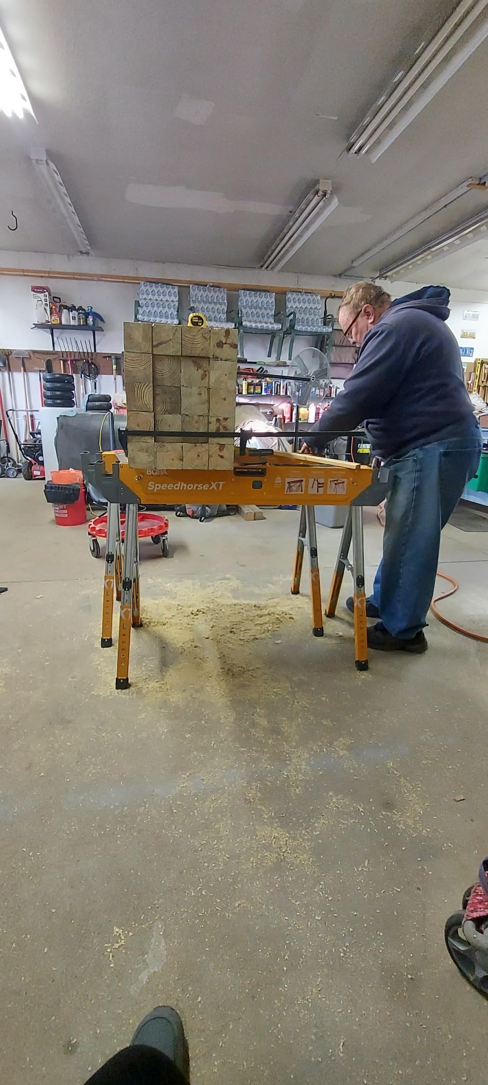 Bora Portamate Speedhorse XT Sawhorse Pair- Two pack, 30-36 inch height adjustable Legs, Metal Top for 2x4, Heavy Duty Pro Bench Saw Horse for Contractors, Carpenters - PM-4550T,Orange customer photo 1