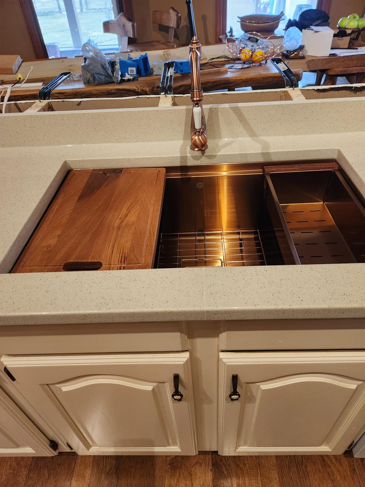 Strictly Sinks Undermount Workstation Copper Kitchen Sink 32 Inch 16 Gauge Single Bowl Kitchen Sink with Bottom Grid, Wooden Cutting Board, Colander customer photo 1