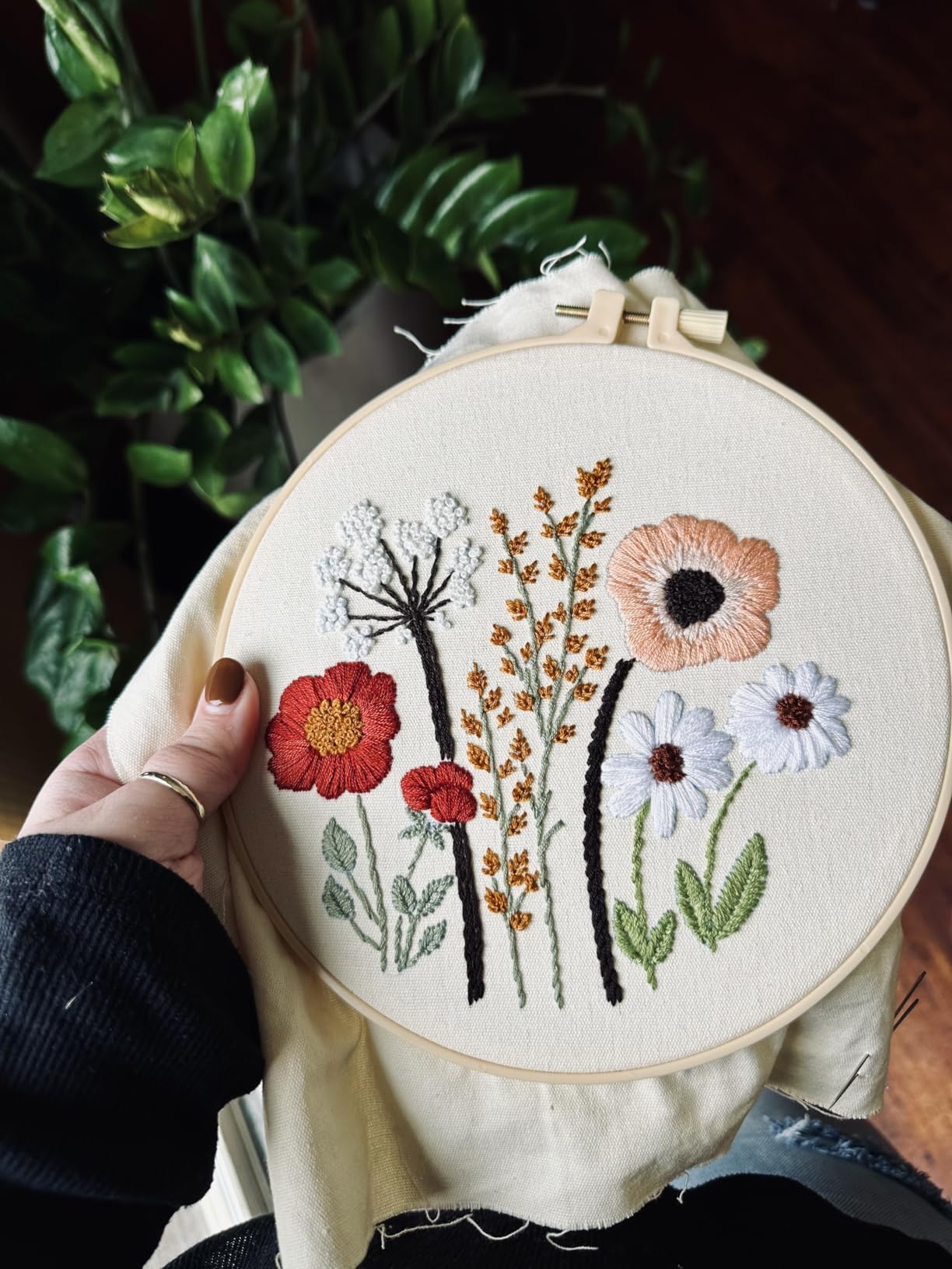 Uphome 3 Pack Embroidery Starter Kit for Beginners Stamped Cross Stitch Kits with Cute Flowers and Plants Patterns with 1 Embroidery Hoop and Color Threads for Adults Kids customer photo 2