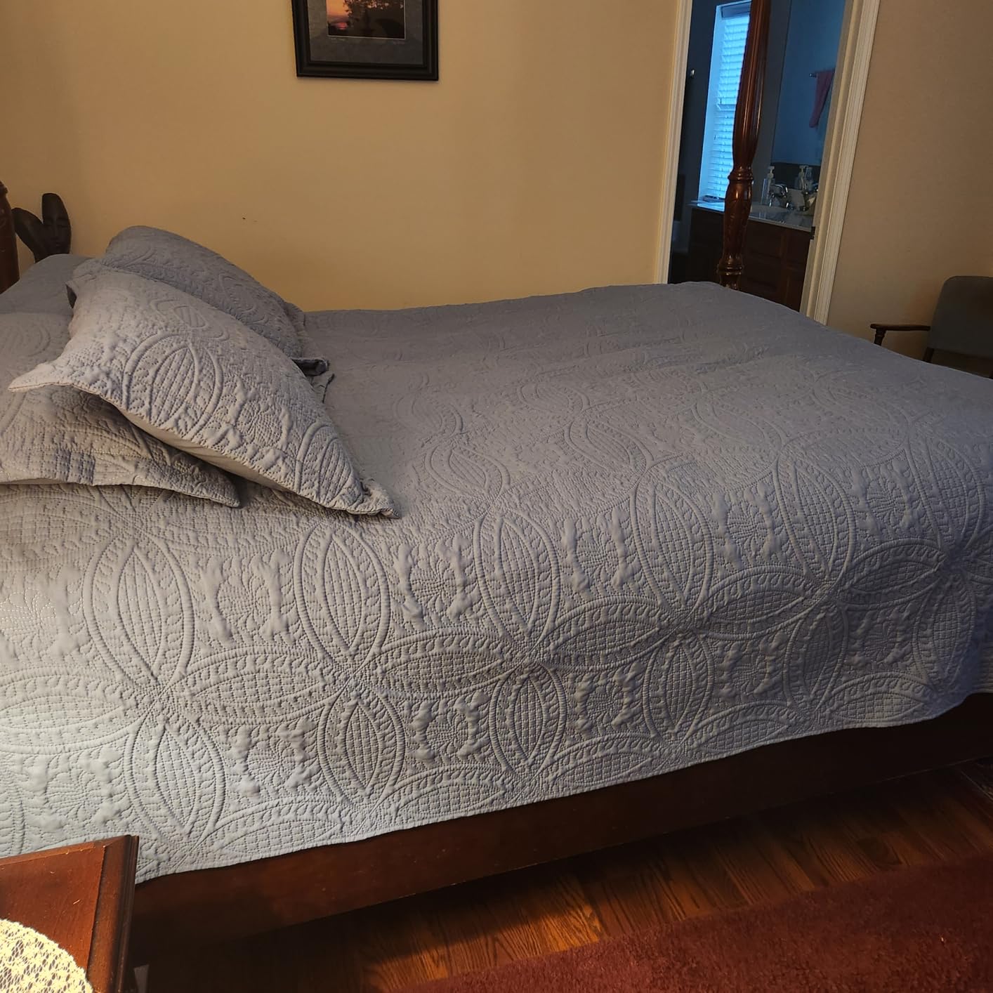 Love's cabin Quilts for Queen Bed Blue Bedspreads - Soft Bed Summer Lightweight Bedspread Comforter - Modern Style Coin Pattern Coverlet for All Season - 3 Pieces (1 Quilt, 2 Pillow Shams) customer photo 1