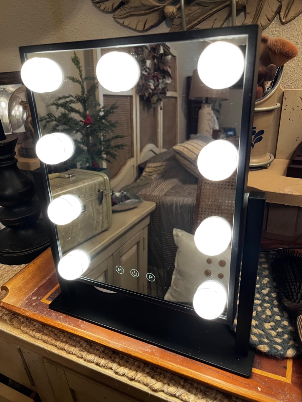 BWLLNI Lighted Makeup Mirror, White Vanity Mirror with Lights, 9 LED Bulbs | Hollywood Mirror Touch Control Design 3 Colors Dimmable LED Bulbs, Detachable 10X Magnification, 360° Rotation, 12