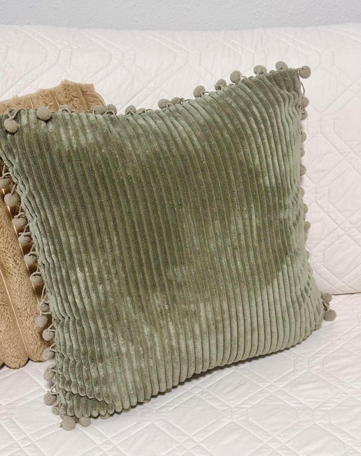 Fancy Homi Pack of 2 Boho Rectangle Decorative Throw Pillow Covers with Pom-poms, Soft Corduroy Accent Solid Cushion Case Set for Couch Sofa Bedroom Car Living Room (12x20 Inch/30x50 cm, Blush Pink) customer photo 2