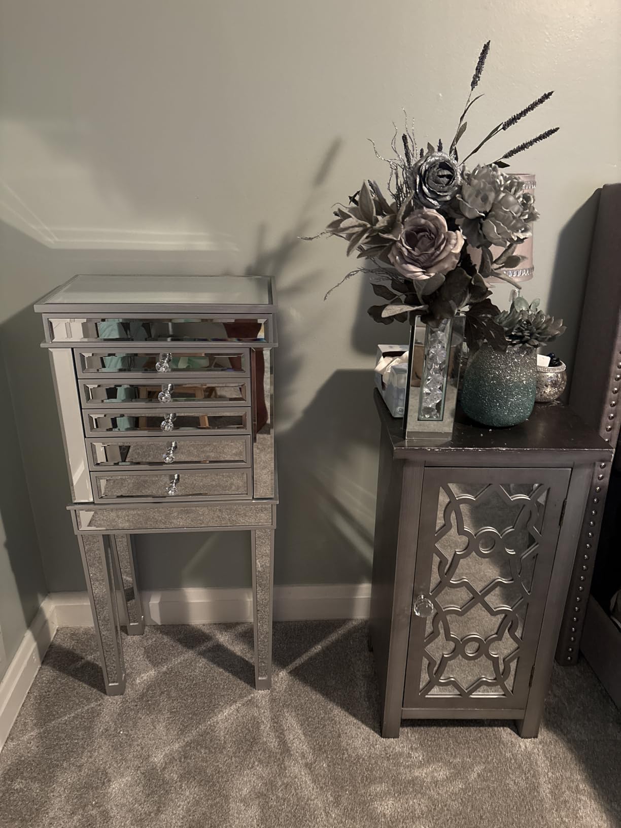 VINGLI Mirrored Jewelry Armoire, Mirror Jewelry Cabinet Standing with 6 Drawers & 2 Side Doors, Jewelry Armoire Cabinet, Standing Jewelry Box, Mirrored Jewelry Chest, Standing Jewelry Box, Silver customer photo 2