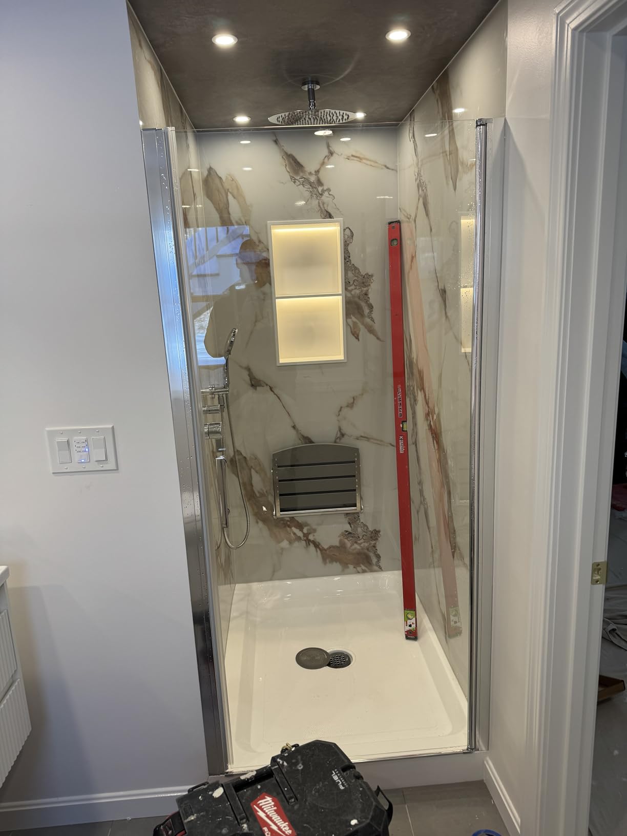 SUNNY SHOWER Adjustable 33.5-35 in. W x 72 in. H Frameless Pivot Shower Door, Chrome Finish, Certified Clear Tempered Glass Shower Enclosure customer photo 1