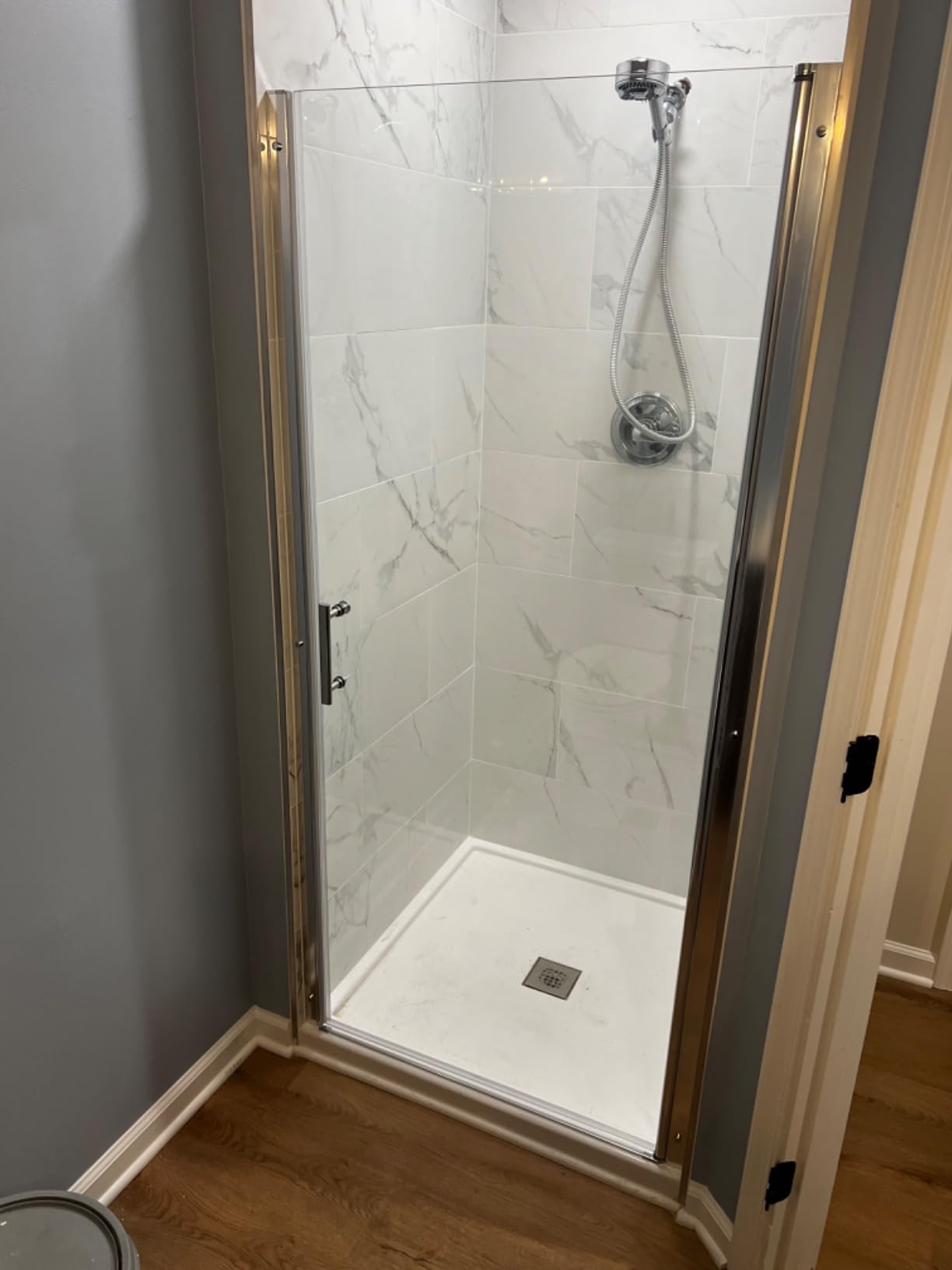 SUNNY SHOWER Adjustable 33.5-35 in. W x 72 in. H Frameless Pivot Shower Door, Chrome Finish, Certified Clear Tempered Glass Shower Enclosure customer photo 2