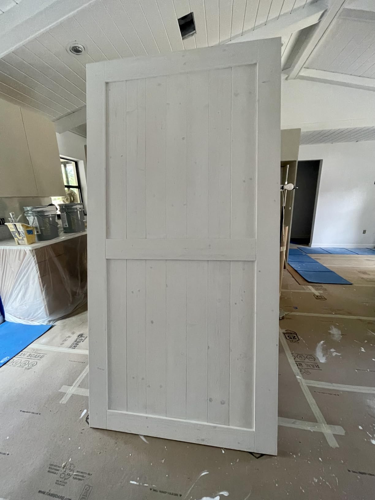 EaseLife 36in x 84in Sliding Barn Wood Door, Interior Doors, DIY Assemblely, Solid Natural Spruce Panelled Slab, Easy Install, Apply to Rooms & Storage Closet, H-Frame customer photo 1