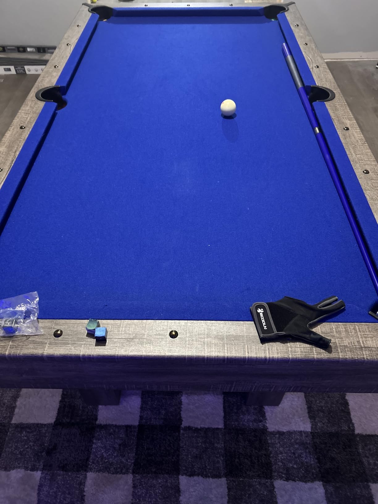 Hathaway Logan 7-ft Pool Table Combo Set with Benches - Rustic Gray with Blue Felt, Barnwood customer photo 1