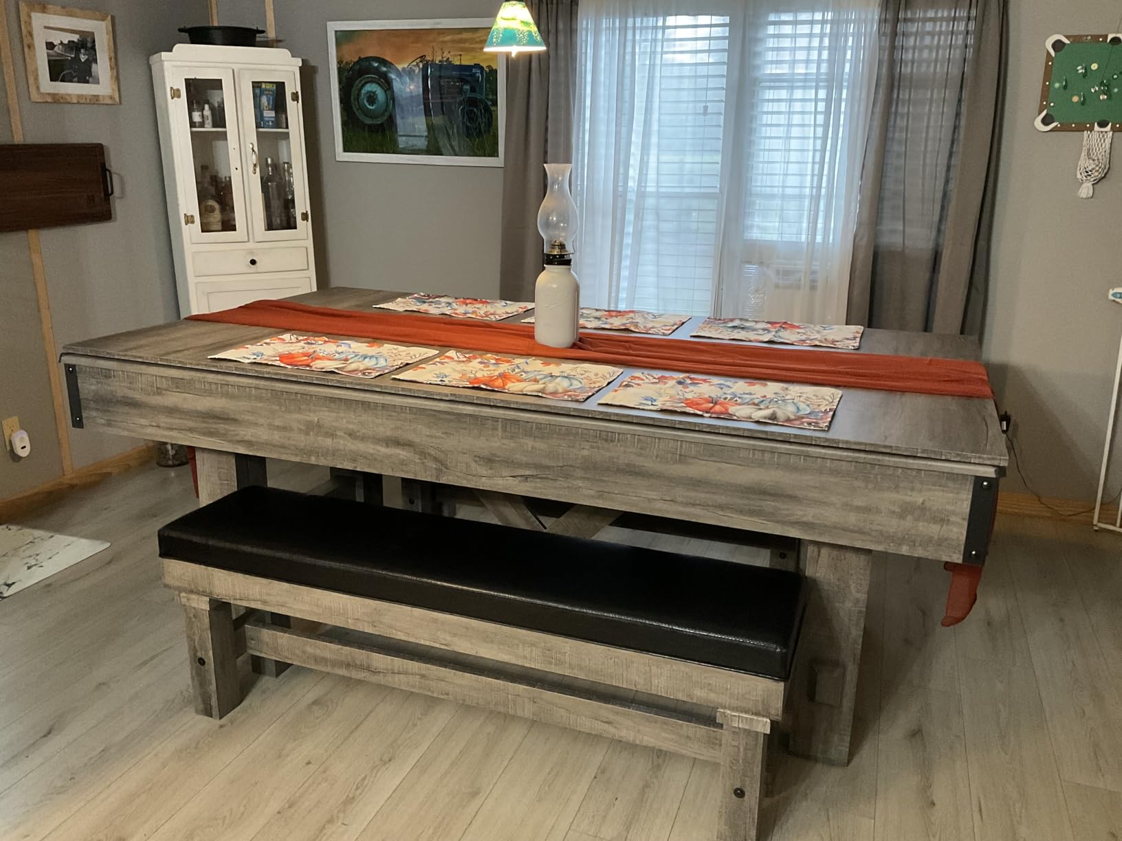Hathaway Logan 7-ft Pool Table Combo Set with Benches - Rustic Gray with Blue Felt, Barnwood customer photo 2