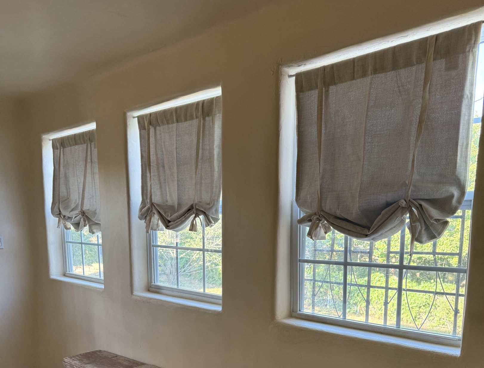 DriftAway Double Layer Linen Blackout Tie Up Curtains Thermal Insulated Fully Lined Balloon Roman Shade Bathroom Window Adjustable Rod Pocket for Small Window 45 Inch by 63 Inch Beige customer photo 1