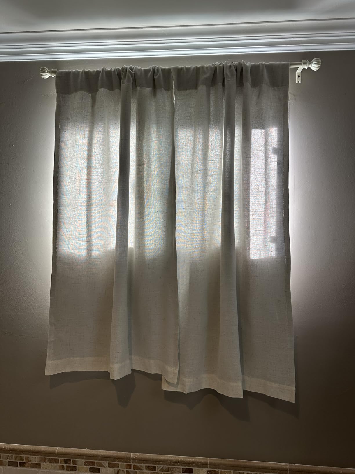 DriftAway Double Layer Linen Blackout Tie Up Curtains Thermal Insulated Fully Lined Balloon Roman Shade Bathroom Window Adjustable Rod Pocket for Small Window 45 Inch by 63 Inch Beige customer photo 2