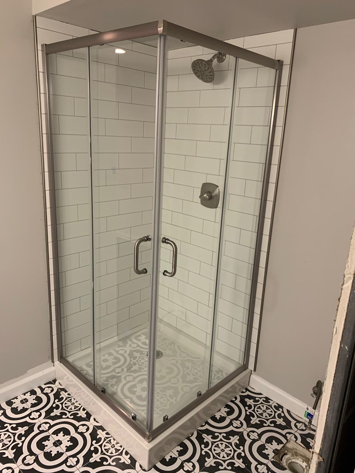 SUNNY SHOWER Corner Shower Enclosure 1/4 in. Clear Glass Sliding Shower Doors, 34 in. X 34 in. X 72 in. Bath Door, Brushed Nickel Finish Corner Shower Glass Enclosure (Shower Base Not Included) customer photo 1