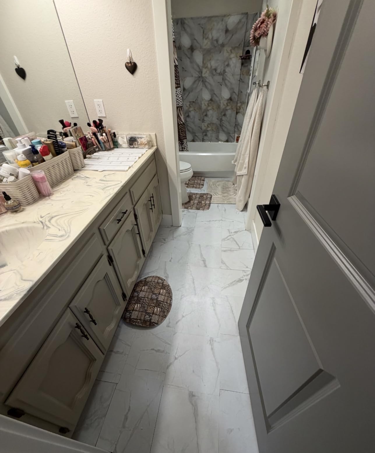 Marble Peel and Stick Floor Tile Bathroom Waterproof Vinyl Tiles | Self Adhesive Marble Sticky Tiles for Floor Bedroom Kitchen Camper Laundry Peel and Stick Tile Flooring 20 PCS 12x12 White customer photo 2
