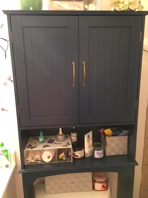 Yaheetech Over the Toilet Storage Cabinet, Bathroom Organizer, White | Adjustable Shelf Frees Up Floor Space, Open Compartment, 2 Beadboard Doors, Holds Towels, Anti-Tip Kit Included customer photo 1